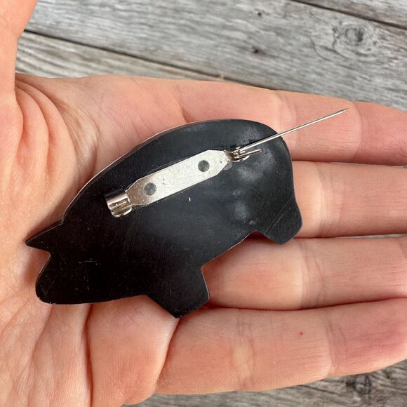 Vintage Mother Of Pearl Shell PIG BROOCH 2.5” Pin White Piglet - Picture 2 of 2